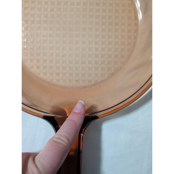 Corning Vision Ware Amber Glass Skillets Waffle Bottom Fry Pans 10 in 7 in retro - Picture 7 of 15